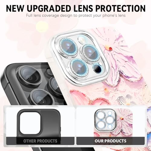 ZORBES® for iPhone 16 Pro Max Cover Case 3D Flower Oil Painting Cute Colorful for Girls Women Full Camera Protection Shockproof Glossy Back with Wrist Strap 3PCS