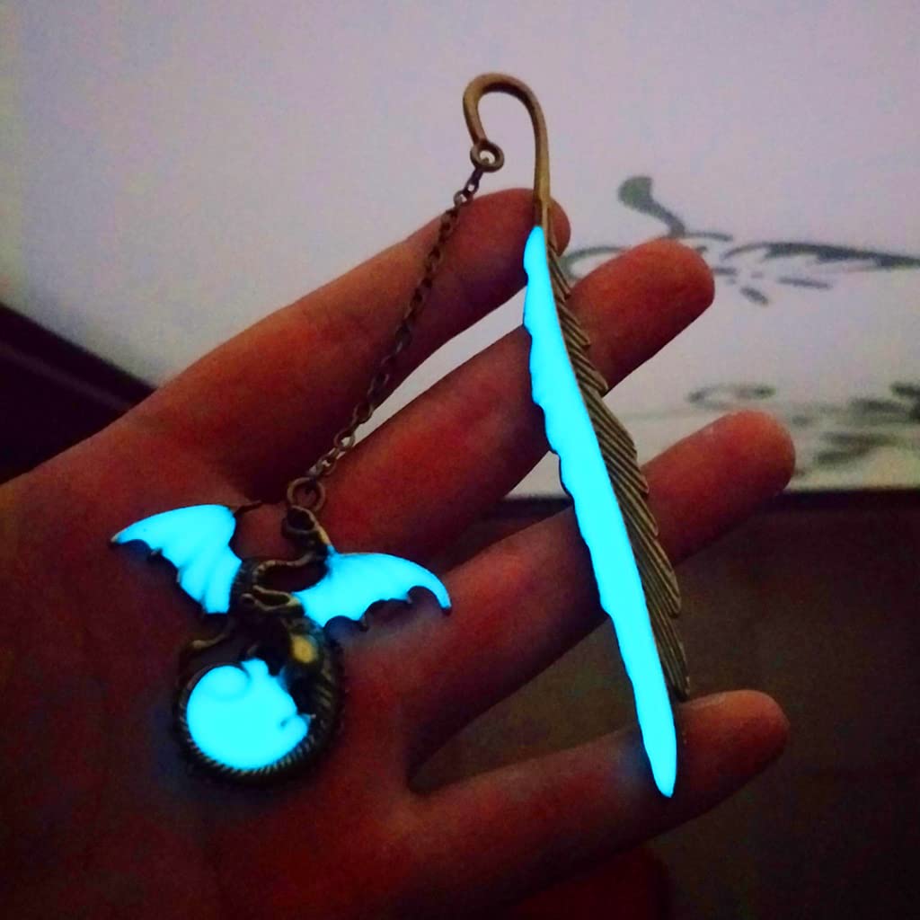 HASTHIP Metal Feather Bookmark Glow in The Dark, Vintage 3D Golden Dragon Bookmark for Reading Enthusiasts and Gifting, Bookmark Gift for Teachers Women Student, Mothers Day, Christmas Gifts