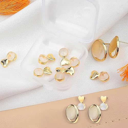 SANNIDHI® 12Pcs Earring Supporter for Heavy Earrings Lightweight Heart Earring Back Stoppers with Box Silicone Ear Ring Backs for Studs Dangle Heavy Earrings Supporter for Ears - Gold