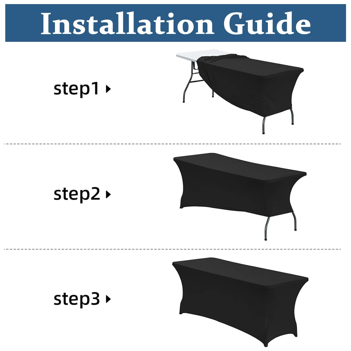 HASTHIP 5.3ft Table Cloth Stretchy Table Cloth for Rectangular Table Oblong Table Fitted Events Stretch Black Table Cover for Party, Wedding, Cocktail, Banquet, 5.3ft x2.49x2.42 inches