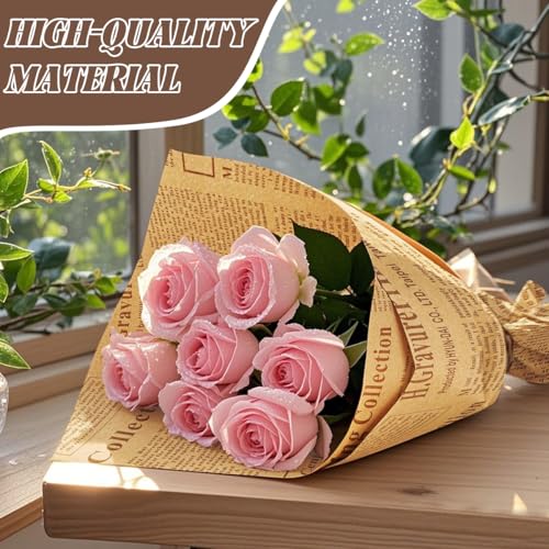 HASTHIP® 6 Sheet Flower Packing Papers Wrapping Paper Retro Newspaper Style Brown Package for Gifts 50x70cm 12 PCS