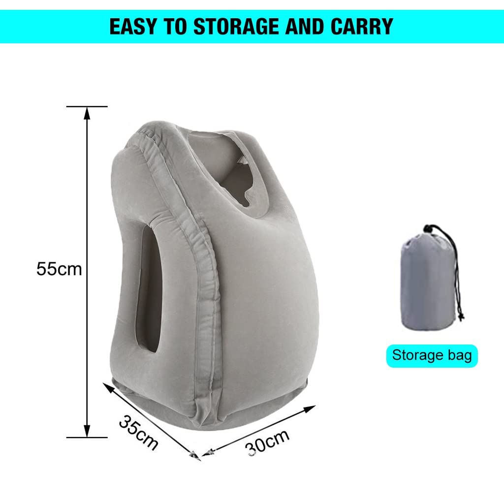 HANNEA Inflatable Travel Pillow, Inflatable Neck Air Pillow for Sleeping, Support Head, Chin, Neck and Lumbar, Avoid Neck & Shoulder Pain, Comfortable for Airplane, Car, Polyvinyl Chloride, Grey