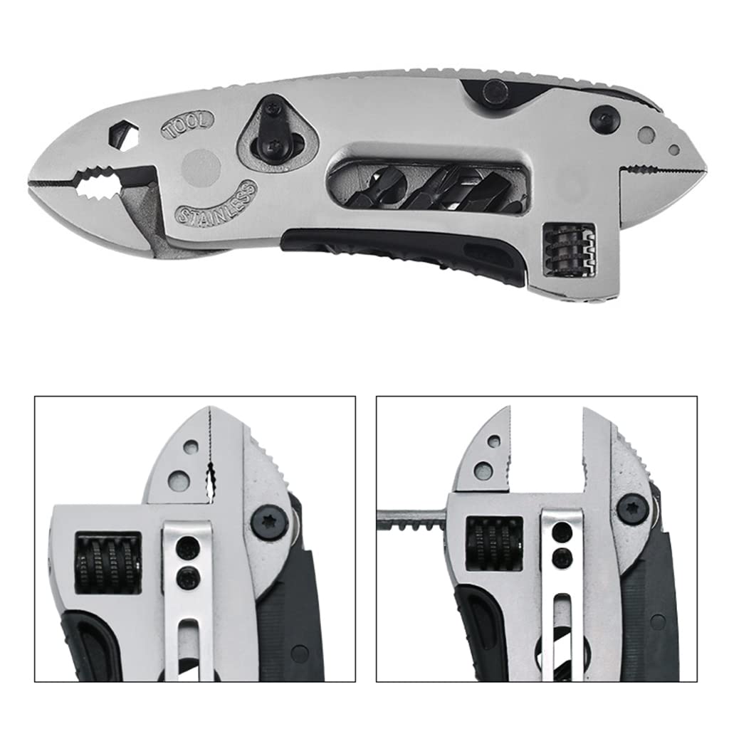 Proberos 4 in 1 Pocket Pliers and Wrench Screwdriver, Multitool with Safety Lock and Clip for Household Patio Outdoor Daily Use