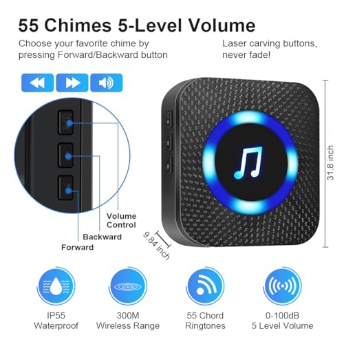 Supvox® Wireless Door Bell for Home 1 Receiver 2 Transmitter Calling for Office Waterproof IP55 Long Range Remote with LED Indicator Light 55 Ringtones 2PCS