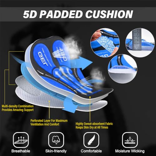 Proberos Men's Cycling Shorts 3D Padded Cycling Pants for Men High Stretchy Sport Pants Breathable Quick Dry Cycling Pants Outdoor Shorts Pants (Size, L, Blue)