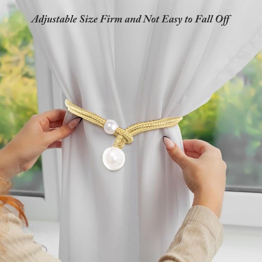 ZIBUYU 6Pcs Curtain Tieback Golden Braid Curtains Ties 16.9 Inches Golden Curtain Tie Backs with Elegant Beads Curtain Tiebacks Tie Backs Adjustable Window Curtain Tie Backs for Window Drapries