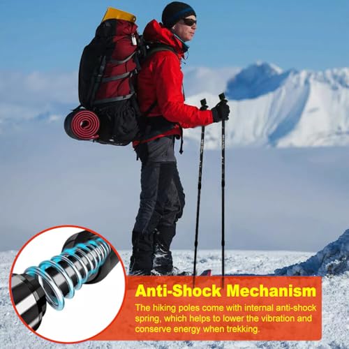 Proberos® 1Pair Trekking Poles with Grab Straps 53 in Telescopic Right Left Hand Sticks 260g Aluminum Alloy Hiking Tungsten Tips Anti-Slip Cork Handle Design Black 3PCS