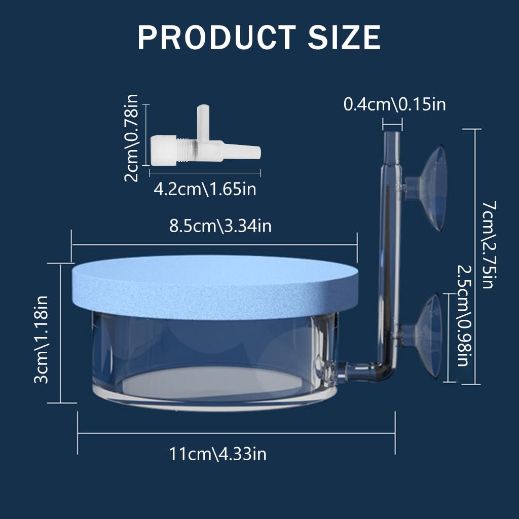Qpets Fish Tank Bubbler for Oxygen Generator Air Stone Water Bubbler with Adjustable Air Flow Valve Wall Mounted Diffuser Bubbler with Dual Suction Cup (Diameter 8.5cm)