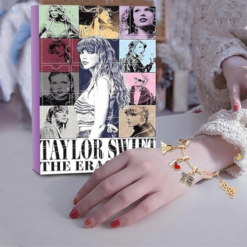 SANNIDHI® Taylor Swift Charms for Jewelry Making Advent Calendar with 2 Friendship Bracelets and 22 Charms Kit Set Christmas Birthday Gifts for Girls Women 2PCS