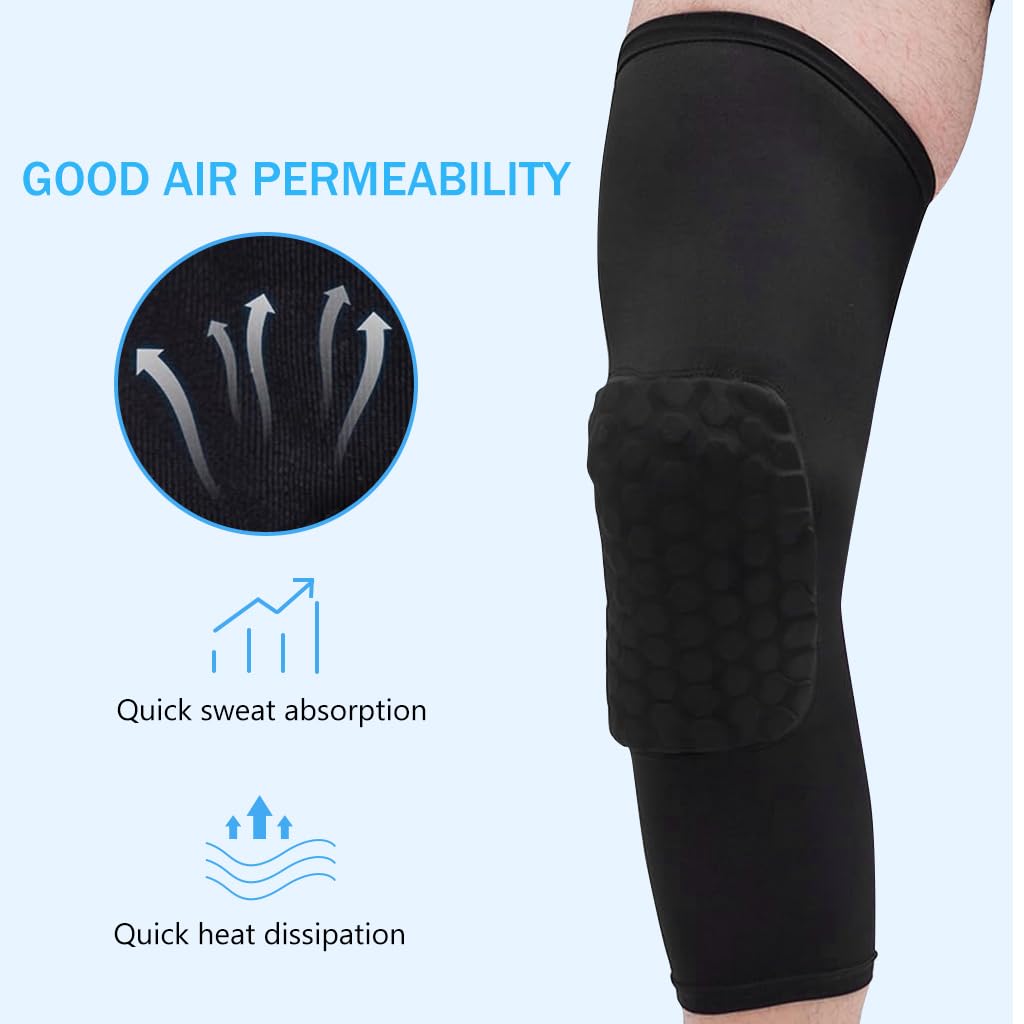 Proberos 1Pair Knee Brace for Kids Teens, Anti-collision kneepads, Overknee Stretchy Compression Leg Support Sleeve 3D Knee Protector Pad Summer Breathable Leg Support, 4-Way Stretch, L