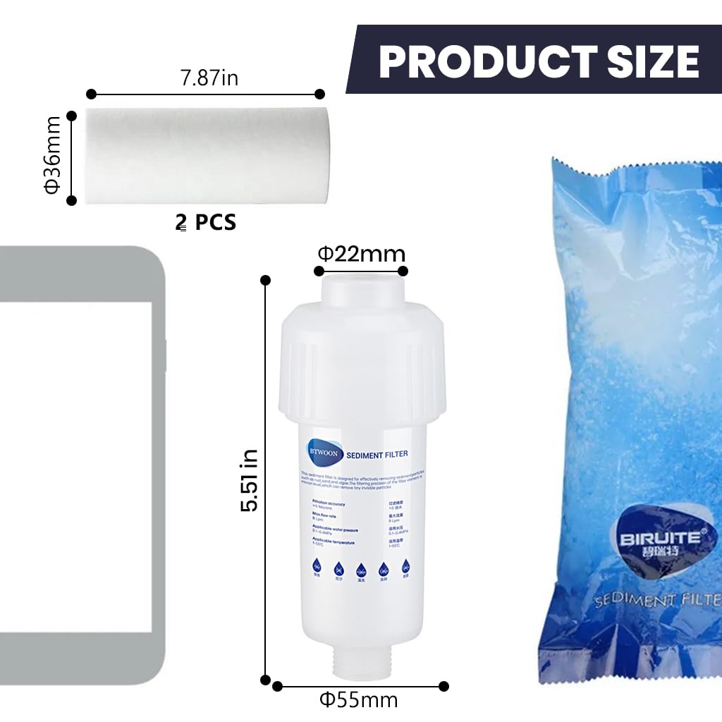 Serplex Sediment Water Filter for House Water System Water Filter Cartridge with 3 Replacement Filter Cartridge Universal Sediment Water Filter for Laundry, Kitchen, Bathroom, Toilet Water System