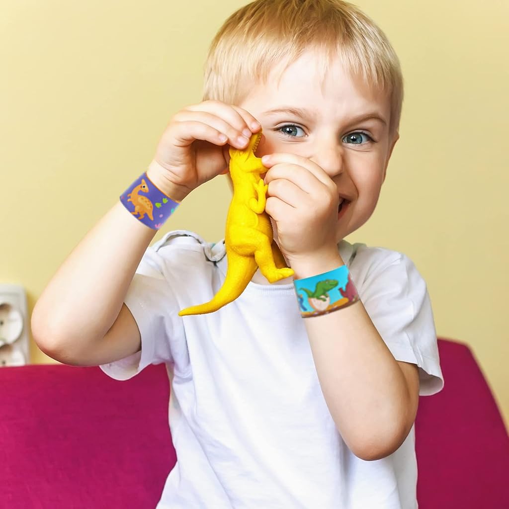 PATPAT 24pcs Kids Snap Bracelets Wrist Loop Dinosaur Wristbands Party Favor Kids Slap Bracelets 8.6 inches Wrist Loop Dinosaur Slap Bracelets for Party, Festival, Event