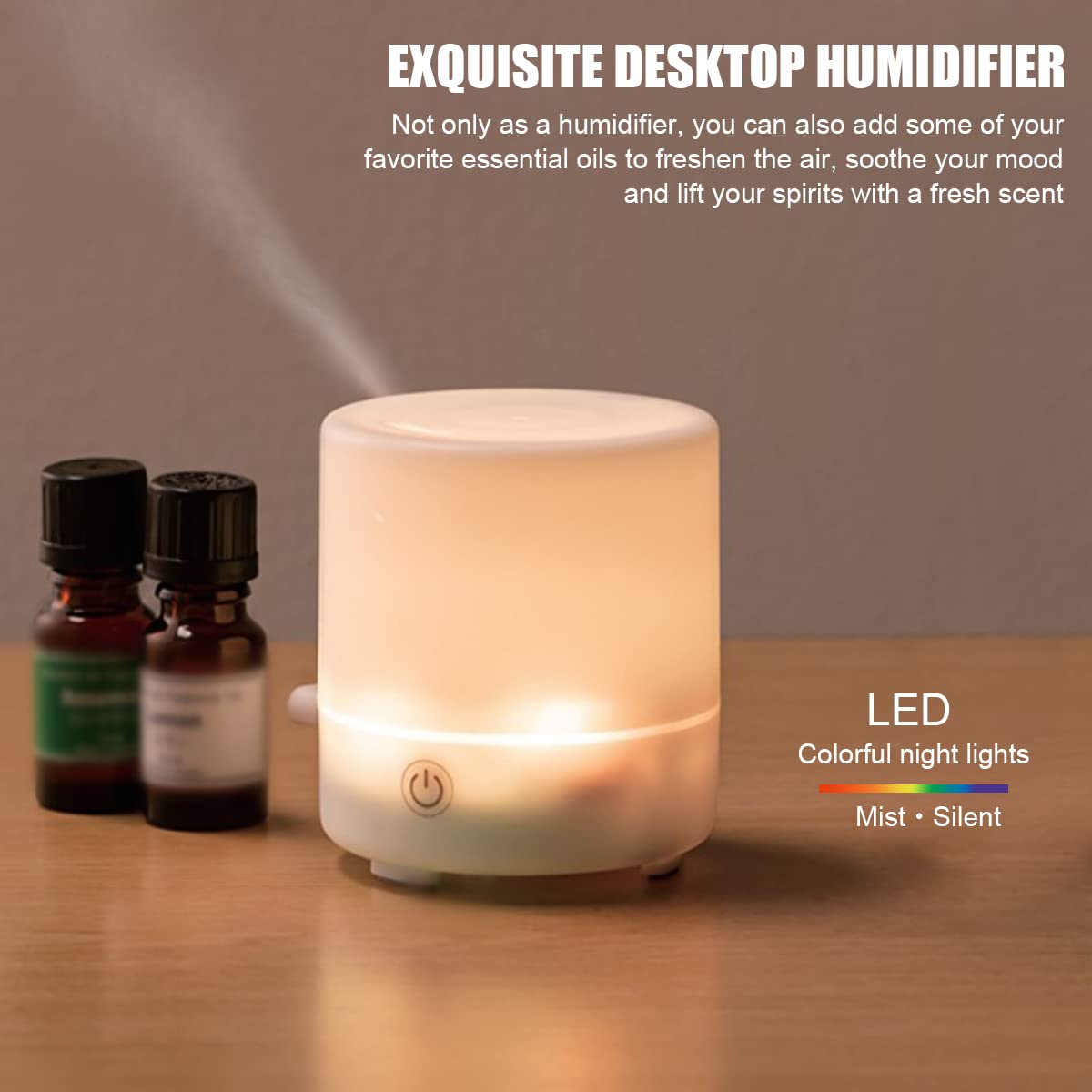 Verilux Air Humidifier for Bedroom 150ML 7 LED Light Essential Oil Permitted Humidifier for Room Moisture 26dB Ultrasonic Cool Mist Car Desktop Humidifier Office Auto Shut-Off