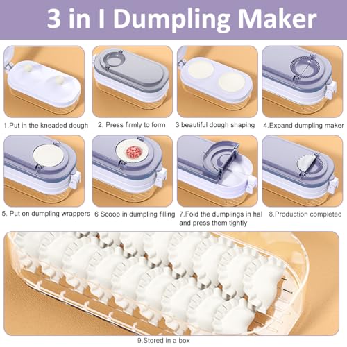 HASTHIP Kitchen Easy Dumpling Skin Press Dumpling Maker 3 in 1 Dumpling Maker Momos Maker Dual Press Mold Design with Food Tray Round Dough Press Shaper for Pastries