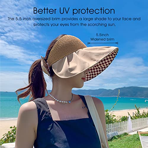 PALAY Sun Hat for Women Wide Anti-UV Brim Caps for Women Sun Visor Cap Print Wide Brim Hat Foldable Sun Protection Cap for Girls Summer, Fishing, Travel, Hiking, Camping Khaki