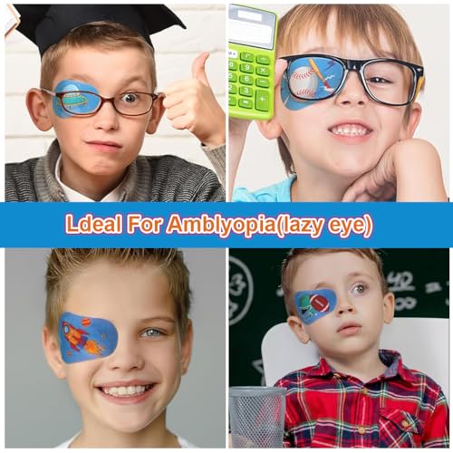 HANNEA® 40PCS Cartoon Print Eye Patches for Kids Boys Breathable Cotton Adhesive Patch for Lazy Eye Eyesight Correction Soft Non-Woven Fabric 3x2 Inches After Surgery Recovery Regular Size