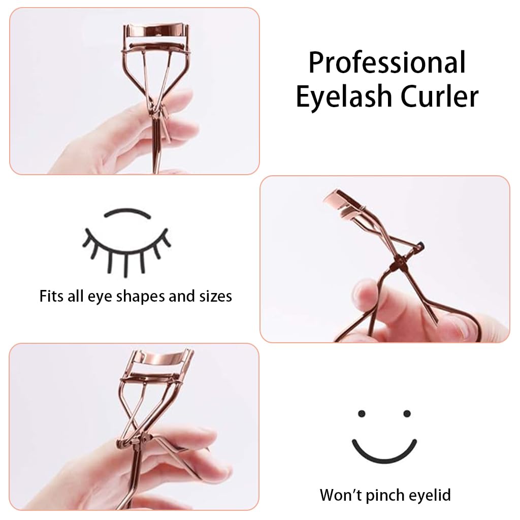 MAYCREATE Eyelash Curler for Women Lash Curler Kit, Includes Metal Eyelashes Curler, Folding Separator Comb & 6 Replacement Rubber Refill Pads Combo Kit