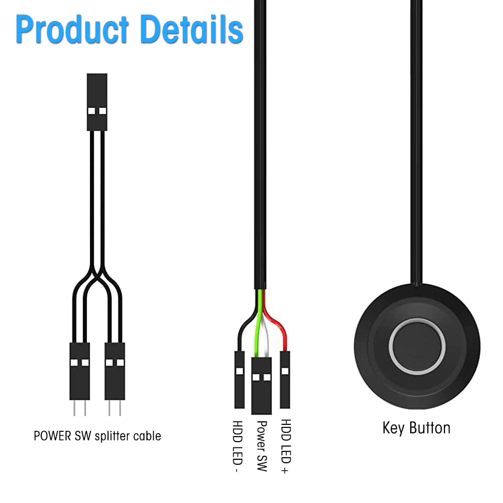 Verilux Desktop LED Computer Power Button PC Switch External Power Switch with with 2m Cables PC DIY Modification Self Adhesive External PC Power Button Switch Button