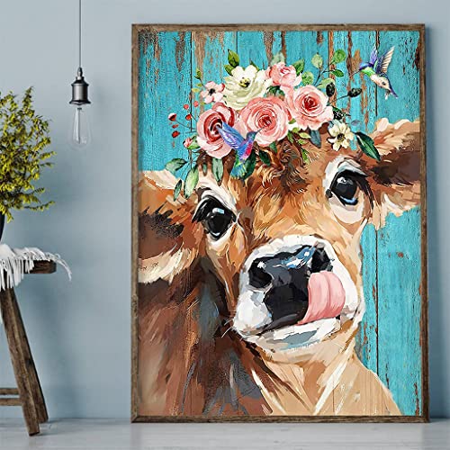 HASTHIP® Diamond Painting Kit with Round Diamonds 5D for Adults Kids 30 X 40cm Full Drill Cow Gem Art Home Wall Decor Gifts 12x16inch 2PCS