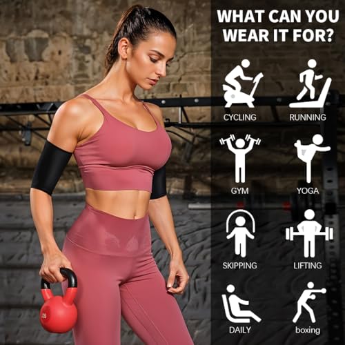 HANNEA® 1PC Women's Arm Trimmers Fat Reducer Bands Sauna Sweat Shaper Compression Sleeve Toner for Sports Workout S-M 2 PCS