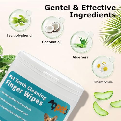 Qpets® 150PCS Wet Wipes for Dogs, Pet Wet Wipes for Cats Dogs, Non-Woven Dog Wet Wipes for Cleaning Finger Cat Cot Grooming Wipes Suit for Pet Daily Teeth & Paw Care Cleaning Wipes