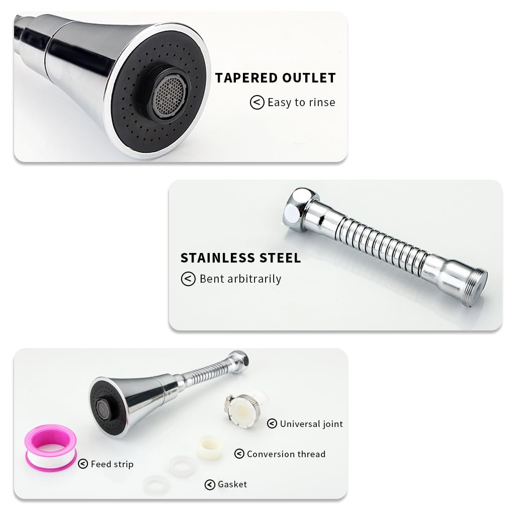 Serplex Tap Extender for Kitchen Sink Kitchen Tap Extension Flexible 360° Rotatable Anti-Splash Water Tap Extension with 3 Water Outlet Modes Faucet for 24mm Internal Teeth, 15mm~22mm External Teeth