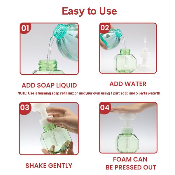 MAYCREATE 2 Pack Foaming Soap Dispenser for Bathroom Kitchen, Empty Flower Foam Liquid Hand Soap Refill Bottle, 300ml BPA Free Plastic Press Container (Foaming Soap Only)