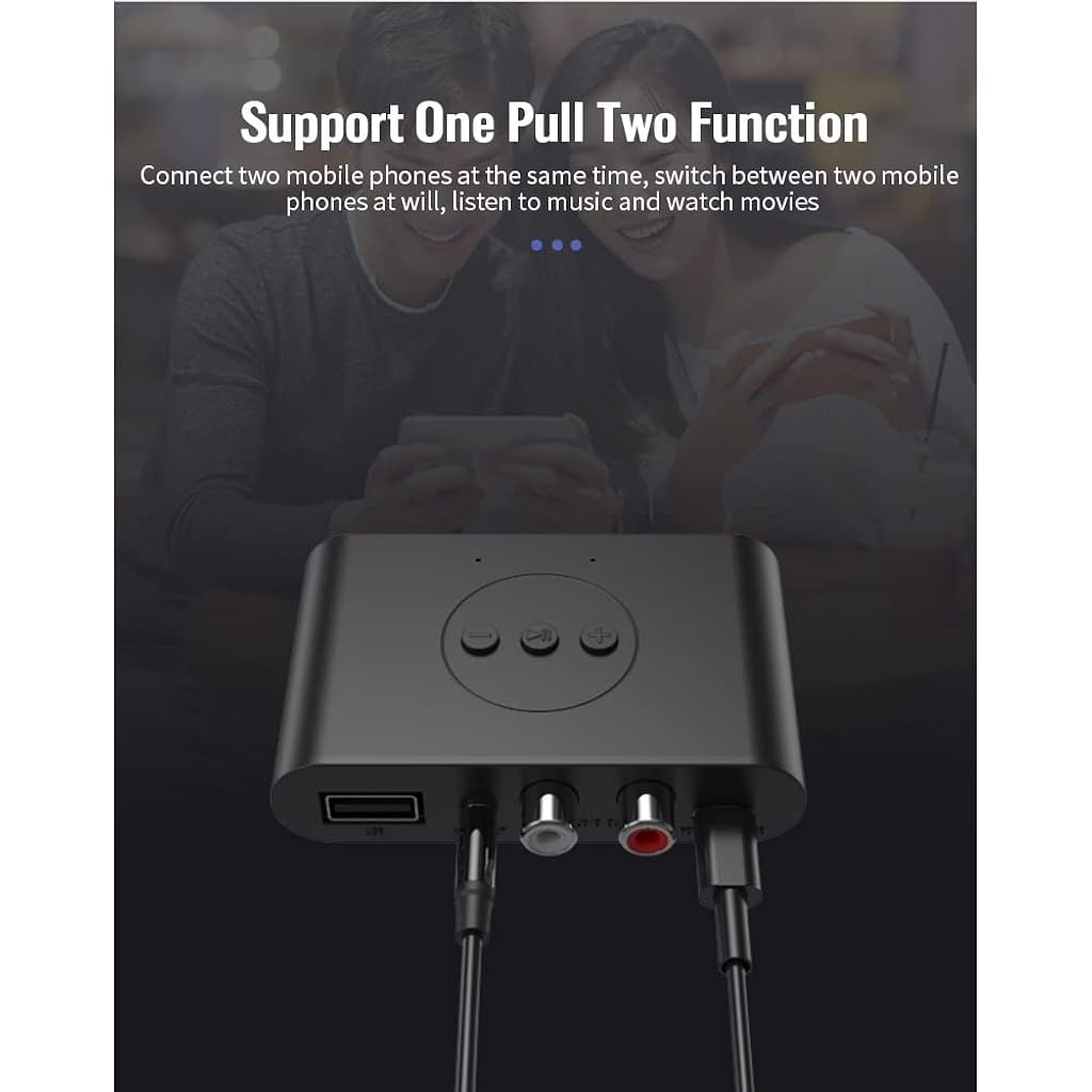 Verilux® Bluetooth 5.0 Music Receiver NFC Bluetooth 5.0 Audio Receiver for Home Car Office RCA Stereo Audio Cable 3.5mm Audio Port