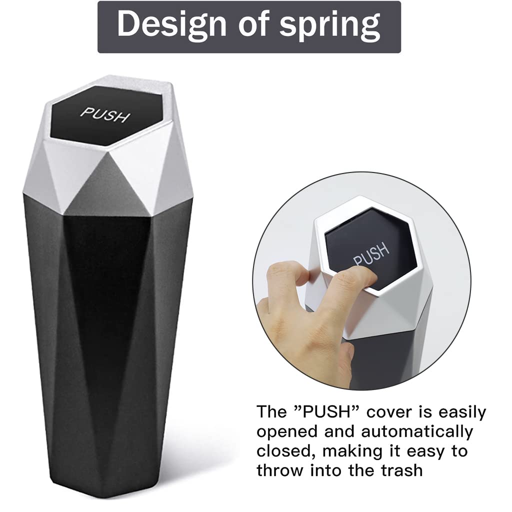 ZIBUYU 550ml Car Trash Can with Lid, Car Ash Bin ABS Car Trash Bin for, Easy to Clean, Portable Trach Can for Car, Home, Office, Travel, Sliver
