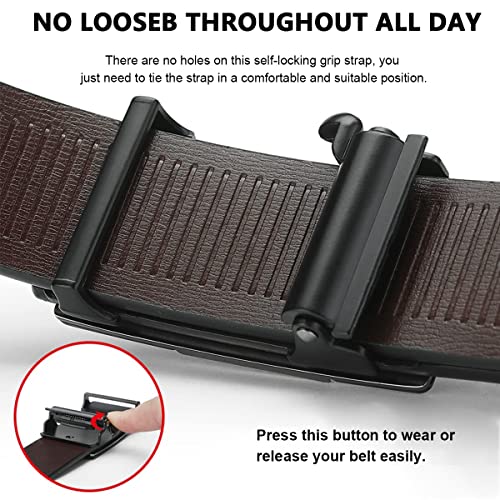 GUSTAVE® Waist Belts for Men Slide Ratchet Mens Belt Black Leather Belt for Men Casual or Formal Dress, with Click Buckle (130cm Length, Free Adjustable, No Belt Hole) 2 PCS