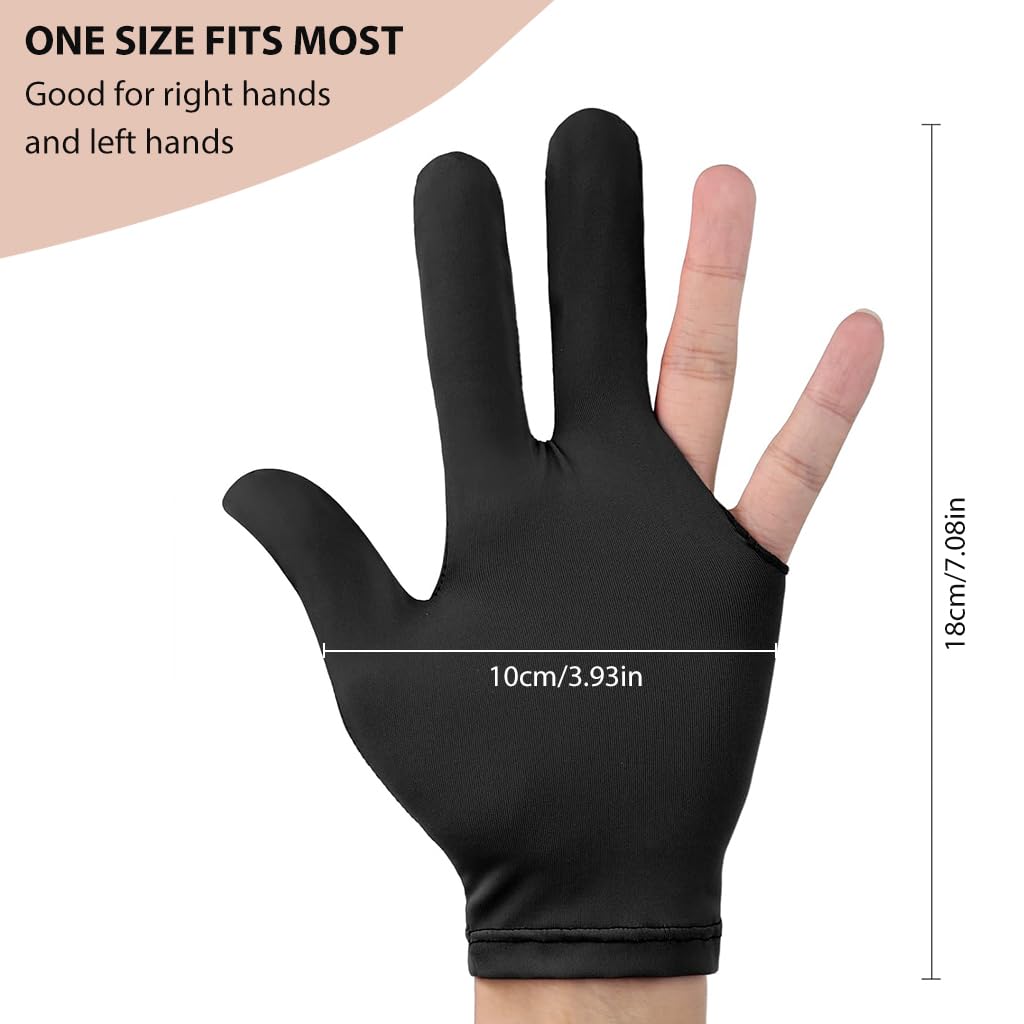 Proberos 5Pcs Snooker Billiard Gloves Breathable Spandex Billiard Gloves Three Finger Snooker Gloves