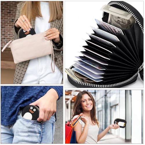 PALAY® Girls Card Bag Travel Card Holder with 10 Compartments Wallet Organizer Bag Zipper Pouch PU Cartoon Penguin Zipper Card Bag RFID Blocking Travel Card Holder 3 PCS