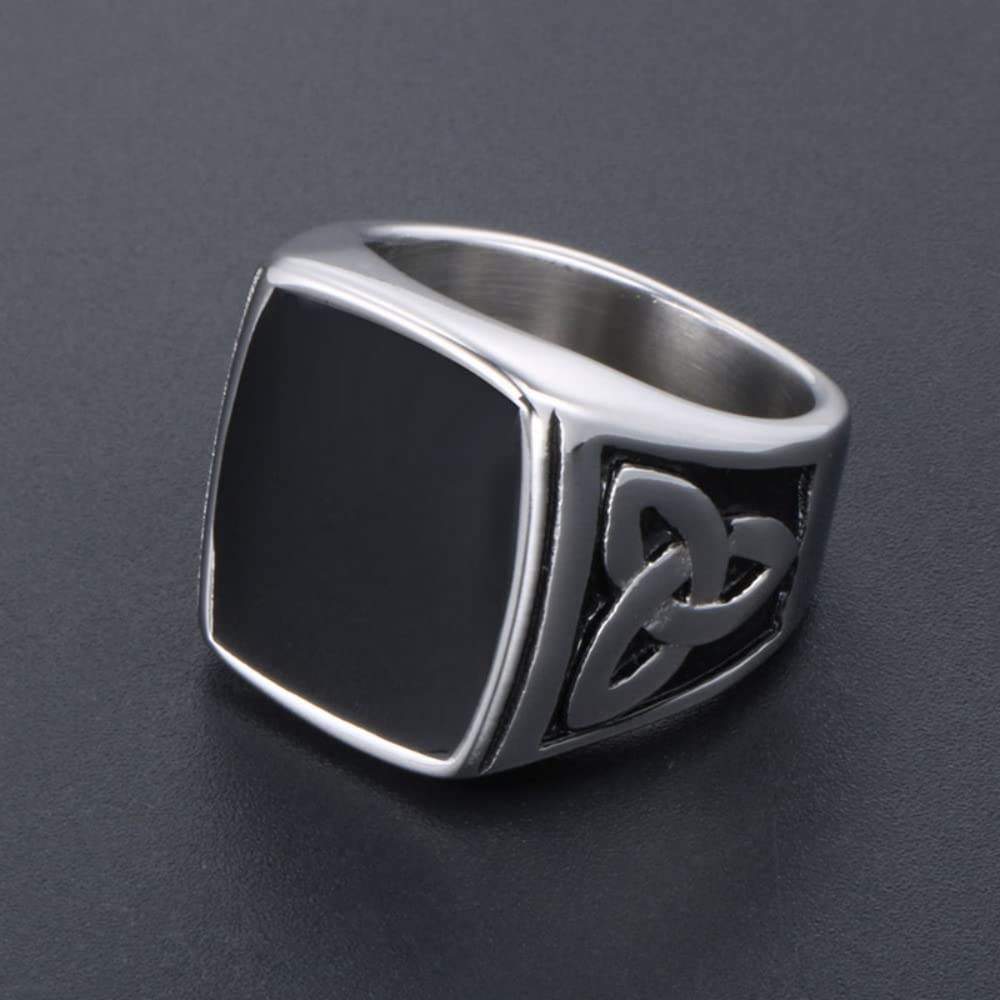 SANNIDHI Titanium Steel Ring for Men with Gift Box,Vintage Carving Pattern Rings Wide Signet Ring Silver,Diameter 18.1(No.8)