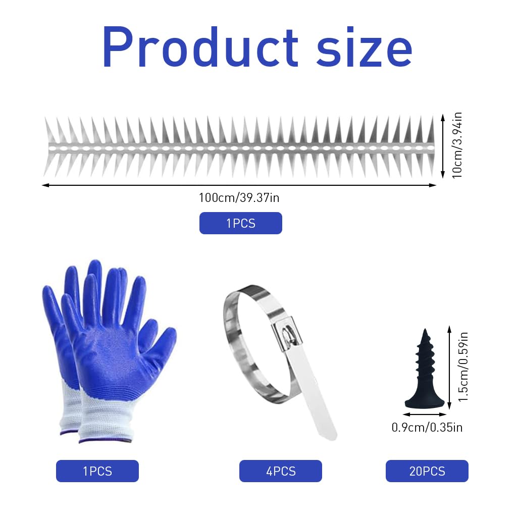 HASTHIP Outdoor Bird Deterrent Spikes - 100CM Collapsible Double Row Stainless Steel Spikes - Anti-Rat Crawling Spike - Repel Birds & Rodents - Spikes to Keep Birds Away - for Pipe, Facade, Parapet