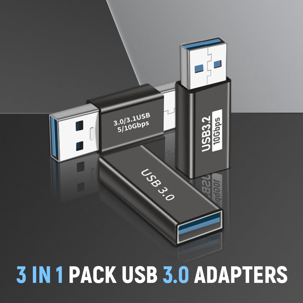 Verilux USB 3.0 Adapters 3Pcs, with 5Gbps Data Transfer, Metals High Speed Converters USB 3.0 Female to Female and Male to Male and Female to Male, Sit for Laptops, USB Hubs, Gaming Consoles, Black