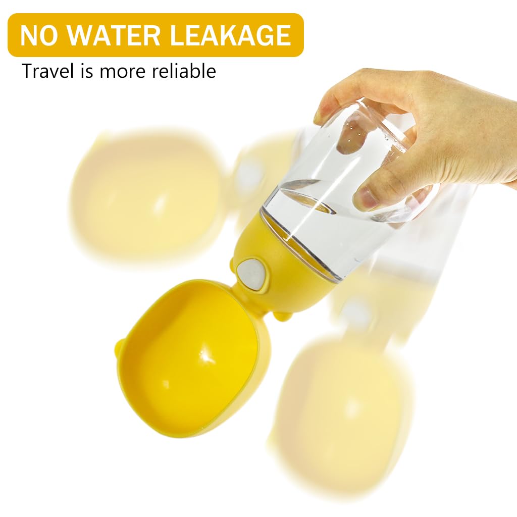 Qpets Dog Water Bottle, Leaking Proof Pet Water Bottle for Dogs Water Dispenser, Large Capacity Portable Dog Water Bottles Drinking Feeder for Travel & Walking - Yellow, 380ml