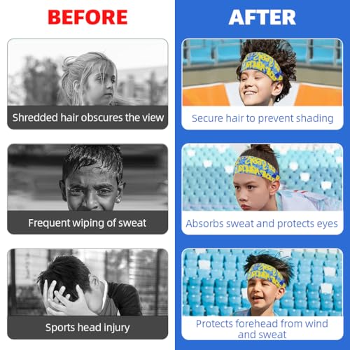 Proberos® Sport Headband for Kids Quick Dry Sweat Fashion Printed Band Absorption Elastic Boys Girls Running 4-9 Years Old Head Size 42-68cm 3PCS