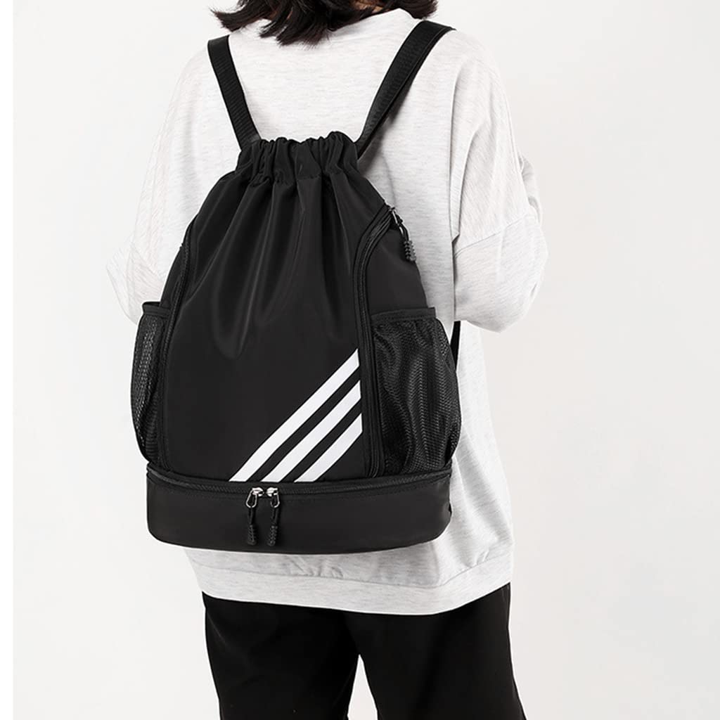 Optifit Drawstring Bag for Teens Men Women Gym Sports with Shoe Compartment, Double Layer Large Capacity Waterproof Drawstring Backpack for Basketball Football Outdoor Sports