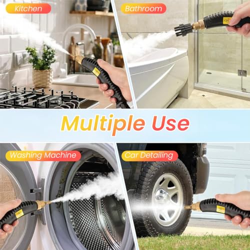 HASTHIP Steam Cleaner 2500W High-Temperature Steamer Cleaner with 3 Brush Attachments 1000ml Steam Cleaner for Kitchen Cleaning, Car Detailing, Home Use Portable Steam Cleaner with Long Nozzle