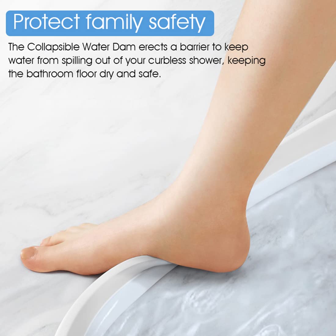 HASTHIP 39.3inch/100cm Rubber Barrier for Water, Shower Threshold, Walking in Shower, for Overhead Shower System, Dry and Wet Separation, No Rushes of Water on Floor, White