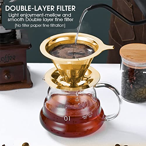 HASTHIP Filter Coffee Maker 800 Mesh with Handle Pour Over Coffee Filter Stainless Steel V60 Coffee Dripper 100% Paperless Maker Honeycomb Cup Cafe Keeping Nature Coffee Flavour Easy To Use And Clean