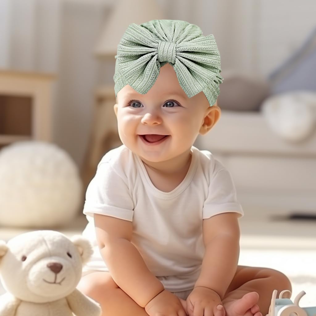 PALAY 3 Pack Turban Cap for Baby Girl Boy Cute Stretchy Baby Cap Soft Infant Beanie Baby Hat for Newborns Baby Head Cap Hat Accessories Shower Gifts Turban Bow Baby Cap 6-12 Months