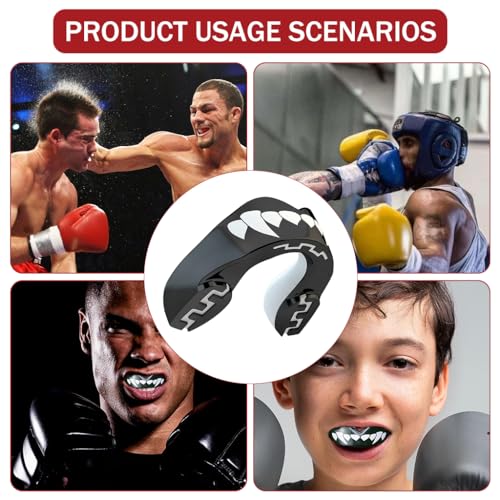 Proberos® Mouthguard Printing Pro Mouth Guards Sports Guard for Boxing MMA Karate Taekwondo Football Basketball Hockey Jiu Jitsu Adults 12+ Years Black Fangz 3 PCS