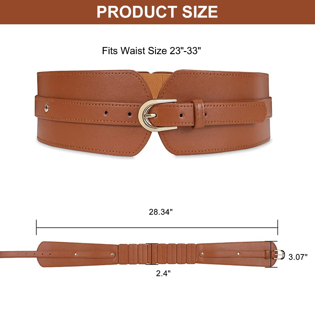 PALAY Fashion PU Width Belt,Women's Metal Buckle Design Belt Interlocking Buckle Vintage Blouse Blazer Dress Belt (Brown,23-33 inches)