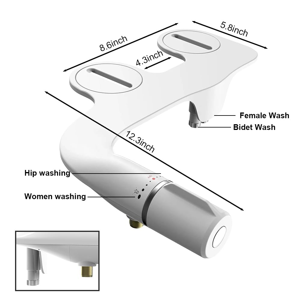 HANNEA Jet Spray for Toilet Portable Ultra-Slim Bidet Spray with Dual Nozzles (Posterior/Feminine Wash) Adjustable Water Pressure, Non-Electric Bidet for Toilet Seat Attachment