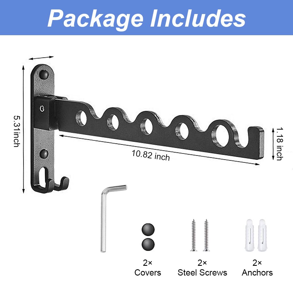 HASTHIP Wall Mounted Cloth Hanger with Folding Arm, Foldable 90°, Metal Aluminum Hangers for Clothes, Space Savers Folding Clothes Rack Hanger, Drying Rack for Bedroom, Bathroom, Balcony (Black)