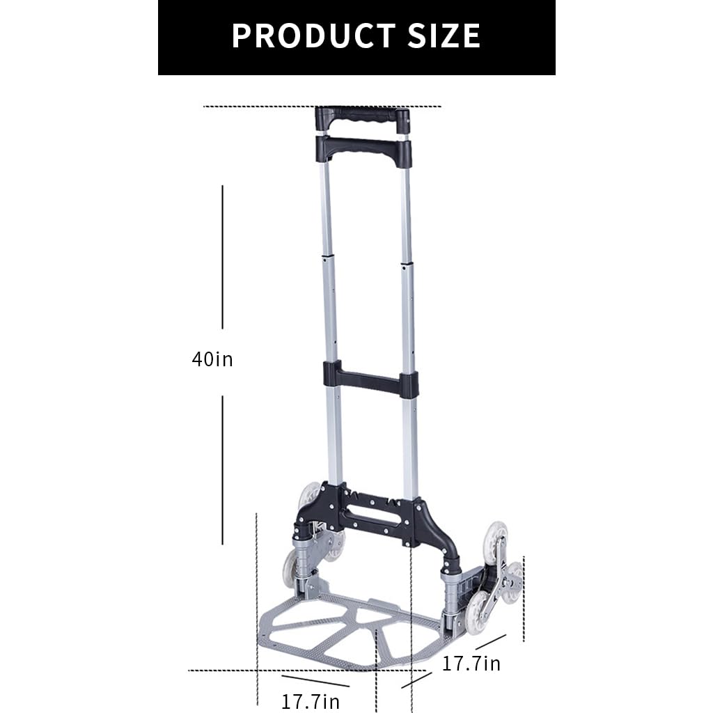 Serplex Hand Truck Trolley Folding Stair Climbing Cart with Adjustable Handle Height, 165 lbs Load Capacity, Aluminium Hand Truck Cart Multipurpose Dolly for Warehouse Shopping (6+4 Small Wheels)