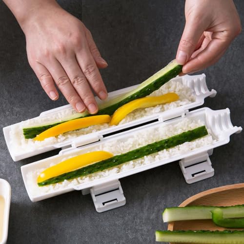 HASTHIP® Sushi Making Kit Sushi Mold for Beginners Durable Rolling Machine Roller Bazooka with Bamboo Mat 2PCS