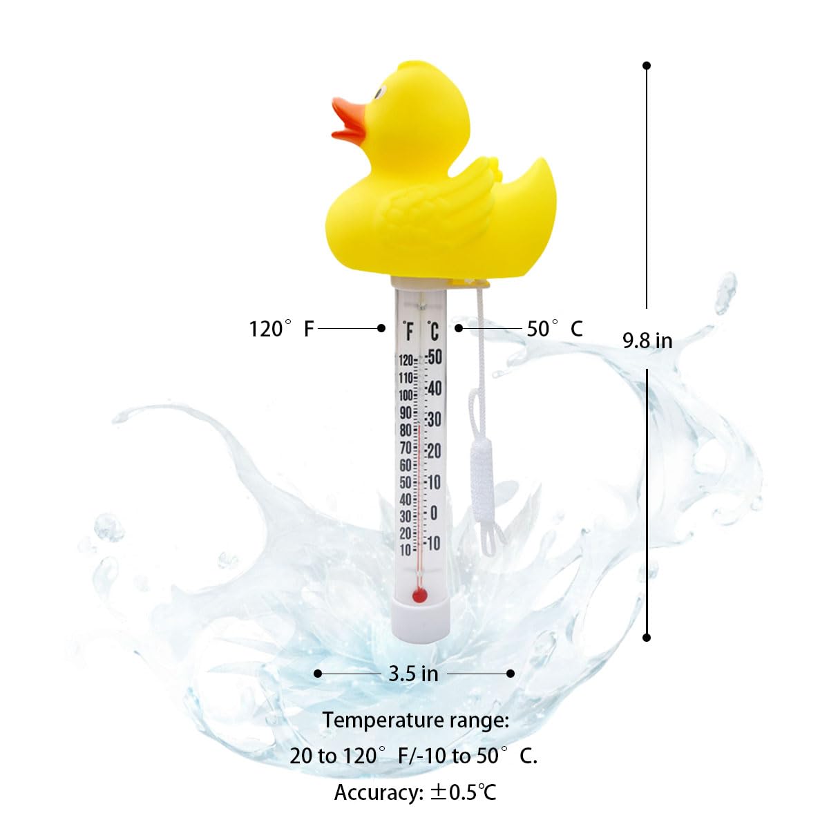 Optifit Floating Pool Thermometer 20-120°F/-10-50°C Baby Bath Tub Water Thermometer Cartoon Duck Water Thermometer Water Temperature Monitor for Bath Tub, Swimming Pool
