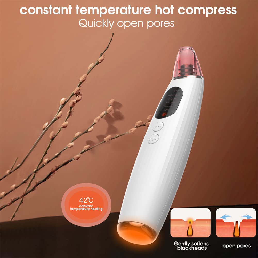 MAYCREATE Blackhead Remover Pore Vacuum Cleaner with Heat Compress, Facial Pore Cleaner Suction, Electric Acne Comedone Whitehead Vacuum Cleaner with Accessories For Women